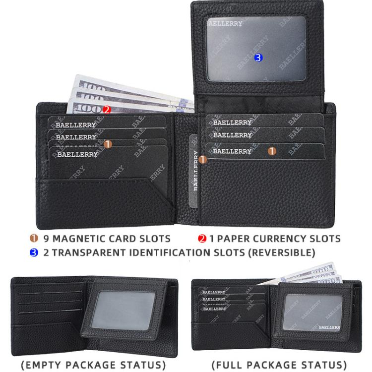 Baellerry D3110 Leather Men Compact Wallet With Lychee Texture Multiple Card Slots
