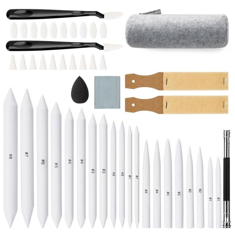 48 In 1 Sketch Drawing Set with 20 Blending Stumps, Sketch Wipe Scrapers, Kneaded Eraser & Sandpaper for Artists and Beginners