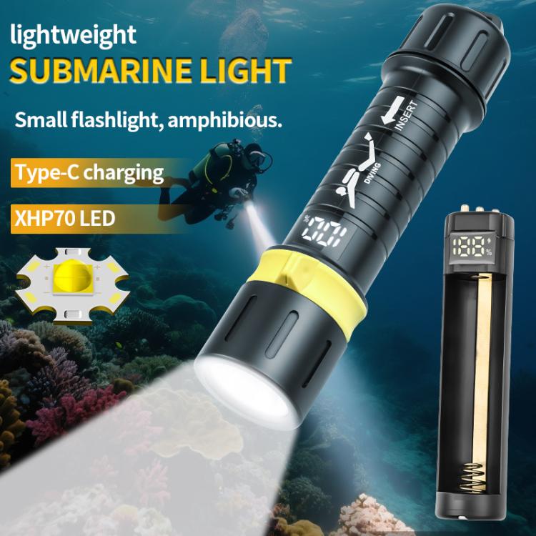 XHP70 LED IPX8 Waterproof High-Power Diving Flashlight Magnetic Control Switch Rechargeable Dive Light, Built In 21700 Battery, Without Battery