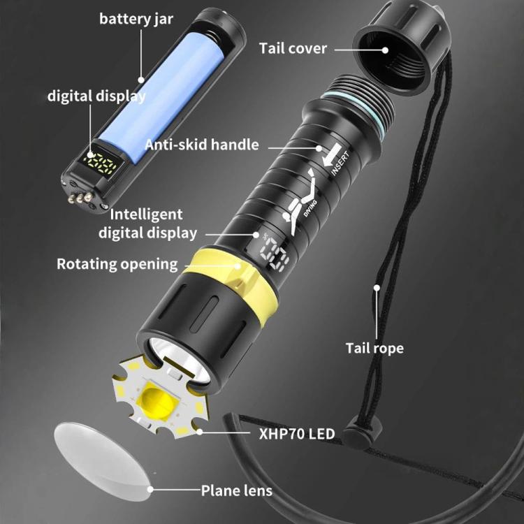 XHP70 LED IPX8 Waterproof High-Power Diving Flashlight Magnetic Control Switch Rechargeable Dive Light, Built In 21700 Battery, Without Battery