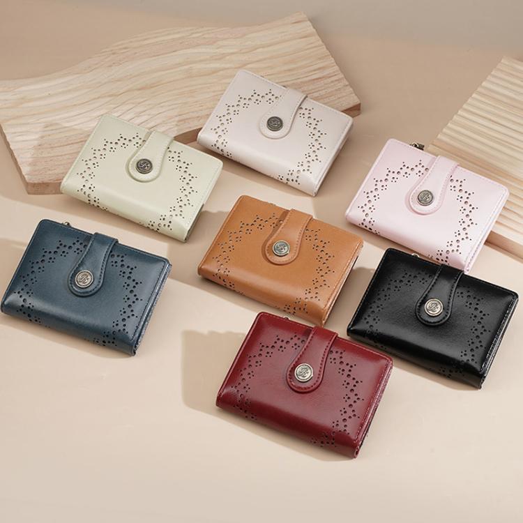 Baellerry N8358 Women Short Wallet Oil-Waxed Leather Hollow Pattern Multi-Card Holder Zippered Coin Pocket