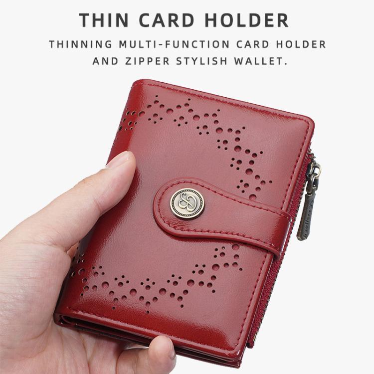 Baellerry N8358 Women Short Wallet Oil-Waxed Leather Hollow Pattern Multi-Card Holder Zippered Coin Pocket
