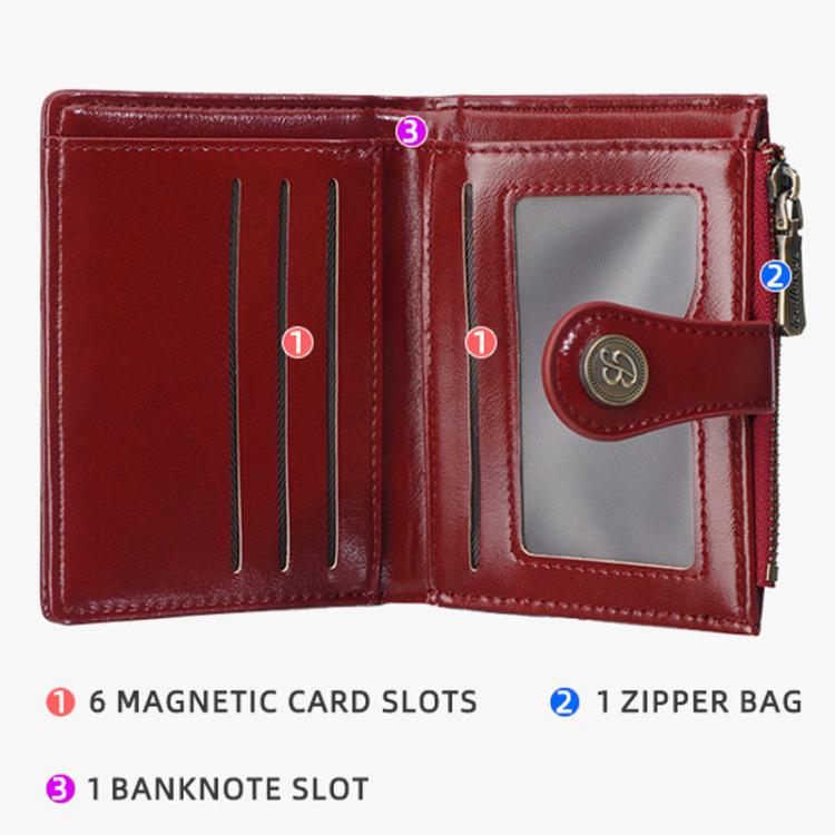 Baellerry N8358 Women Short Wallet Oil-Waxed Leather Hollow Pattern Multi-Card Holder Zippered Coin Pocket