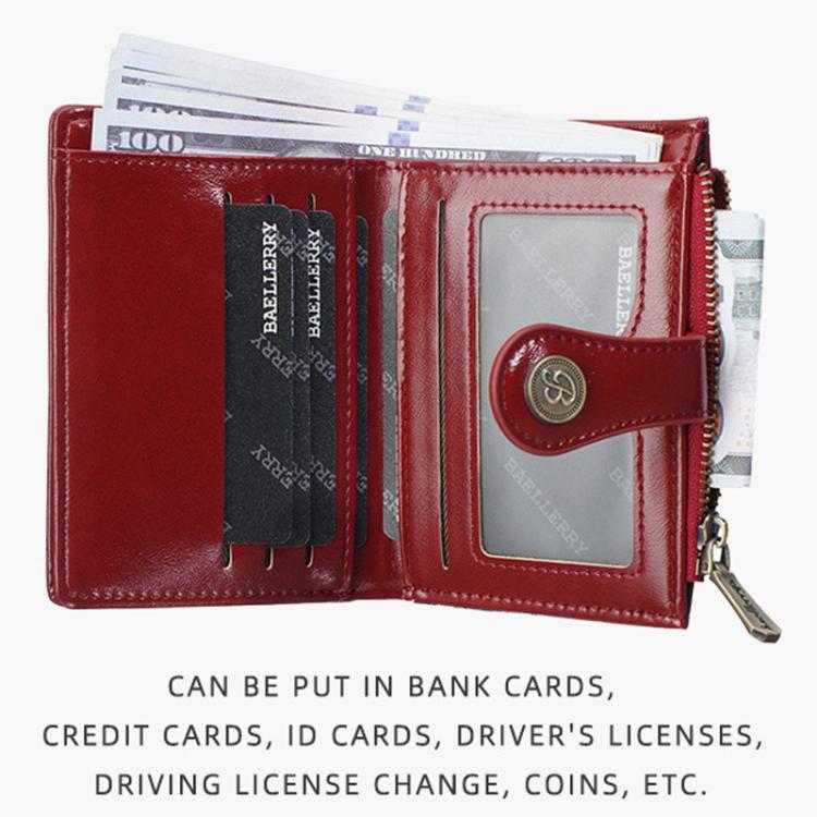 Baellerry N8358 Women Short Wallet Oil-Waxed Leather Hollow Pattern Multi-Card Holder Zippered Coin Pocket