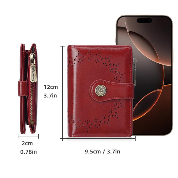 Baellerry N8358 Women Short Wallet Oil-Waxed Leather Hollow Pattern Multi-Card Holder Zippered Coin Pocket