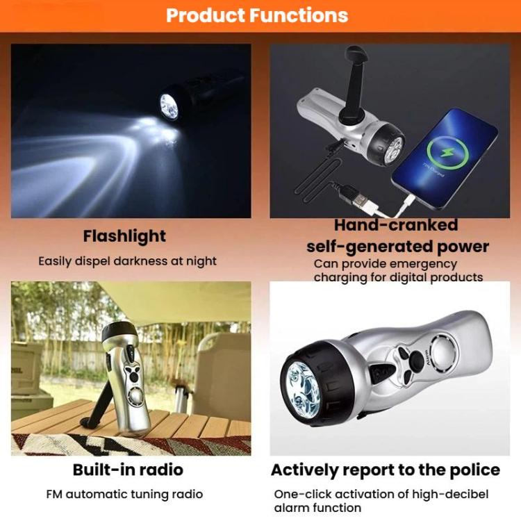 SB-3030E Outdoor LED Hand-Cranked Rechargeable Flashlight Emergency Lighting Radio