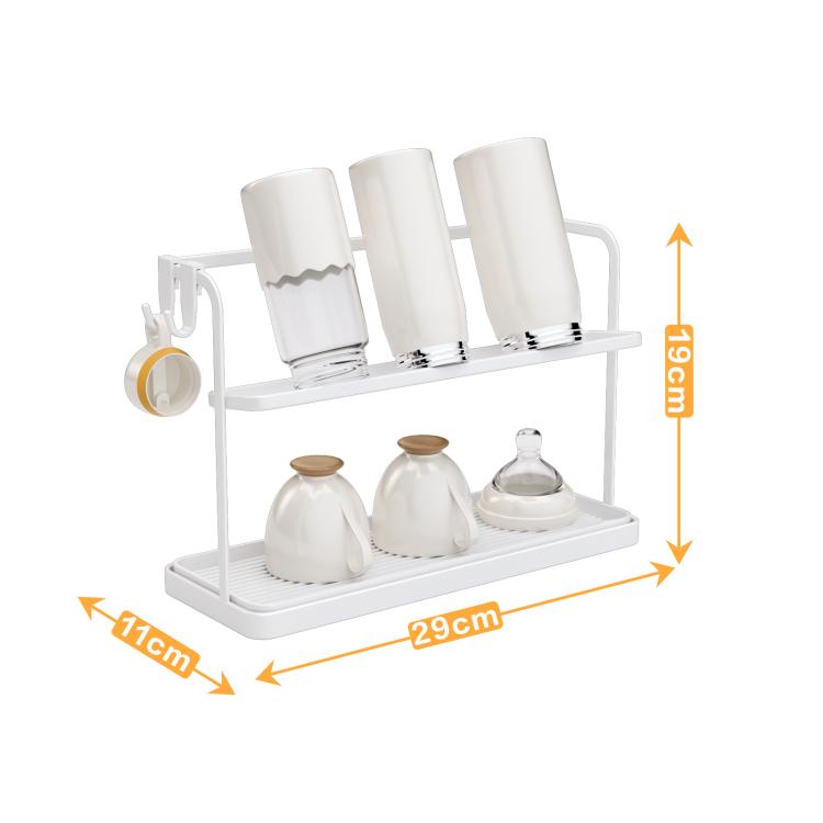 Double Tier Cup Rack With Removable Drip Tray Hanging Organizer For Coffee Mugs, Tea Cups, Thermos, And Glassware