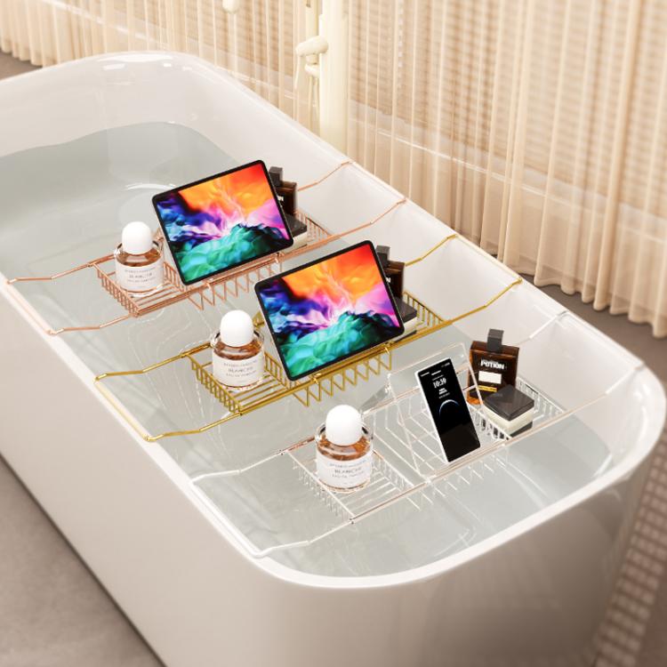 Extendable Bathtub Caddy Stainless Steel Bathtub Shelf Organizer Tablet Holder, Standard  Gold, Standard  Silver, Standard  Rose Gold, With Stand Gold, With Stand Silver, With Stand Rose Gold