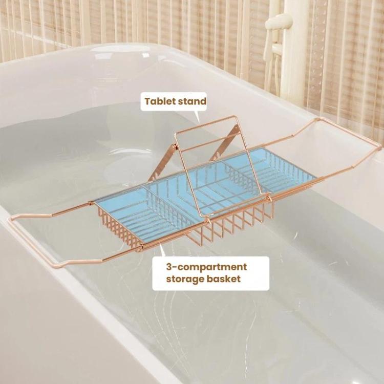 Extendable Bathtub Caddy Stainless Steel Bathtub Shelf Organizer Tablet Holder, Standard  Gold, Standard  Silver, Standard  Rose Gold, With Stand Gold, With Stand Silver, With Stand Rose Gold