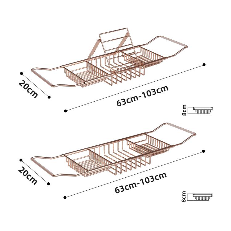 Extendable Bathtub Caddy Stainless Steel Bathtub Shelf Organizer Tablet Holder, Standard  Gold, Standard  Silver, Standard  Rose Gold, With Stand Gold, With Stand Silver, With Stand Rose Gold