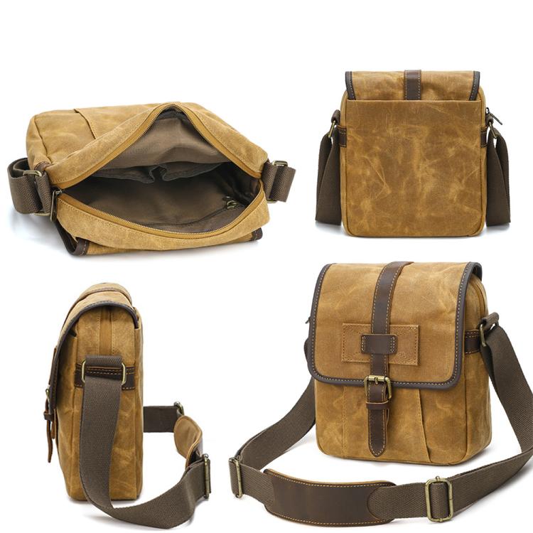 Men Waxed Canvas Crossbody Bag Vintage Crazy Horse Leather Messenger Bag for Daily Commute