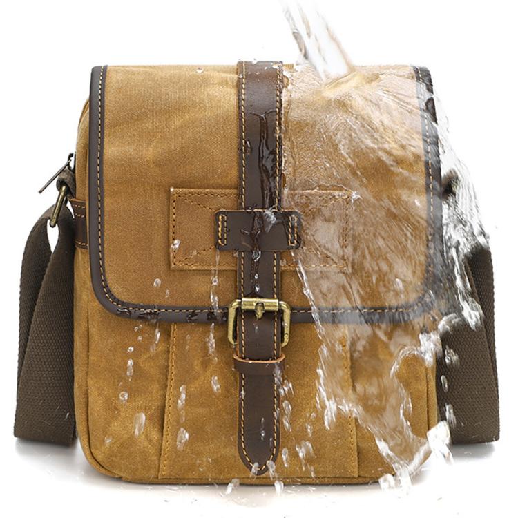 Men Waxed Canvas Crossbody Bag Vintage Crazy Horse Leather Messenger Bag for Daily Commute