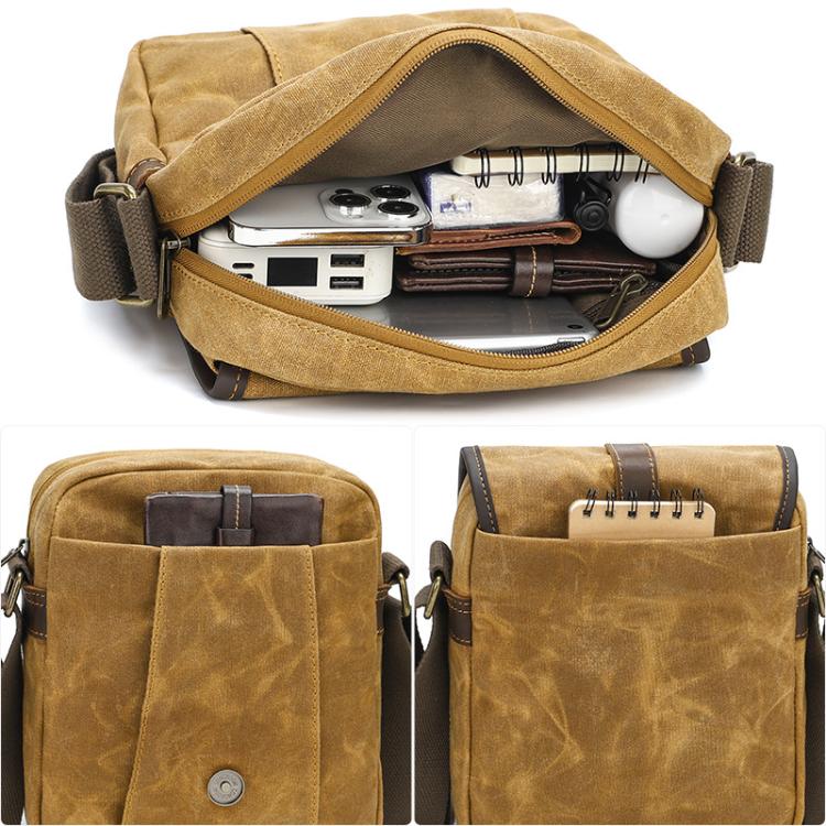 Men Waxed Canvas Crossbody Bag Vintage Crazy Horse Leather Messenger Bag for Daily Commute