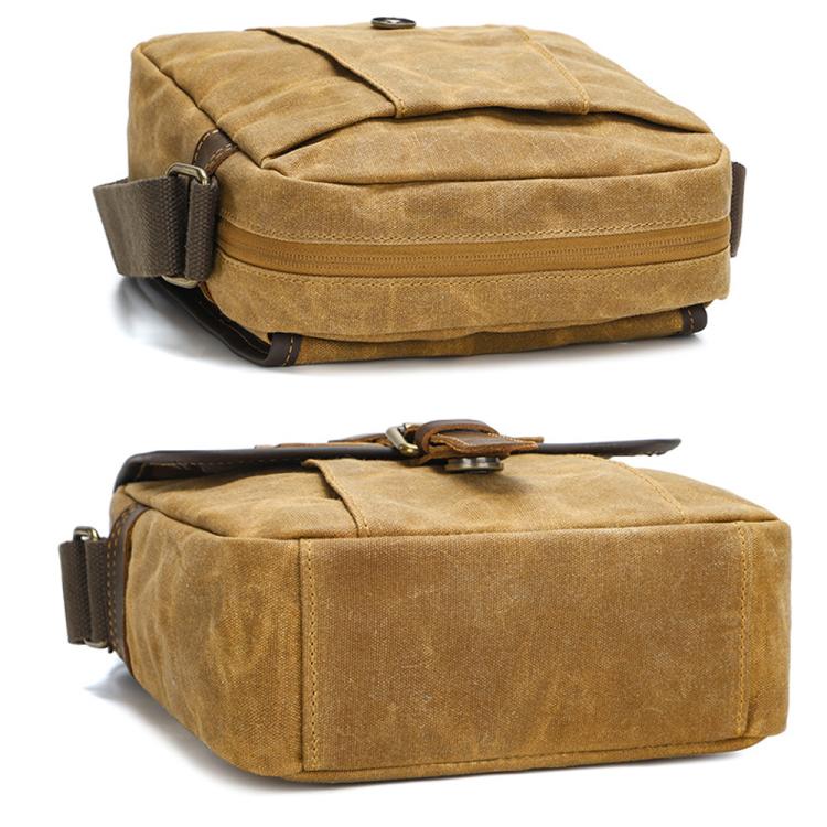 Men Waxed Canvas Crossbody Bag Vintage Crazy Horse Leather Messenger Bag for Daily Commute