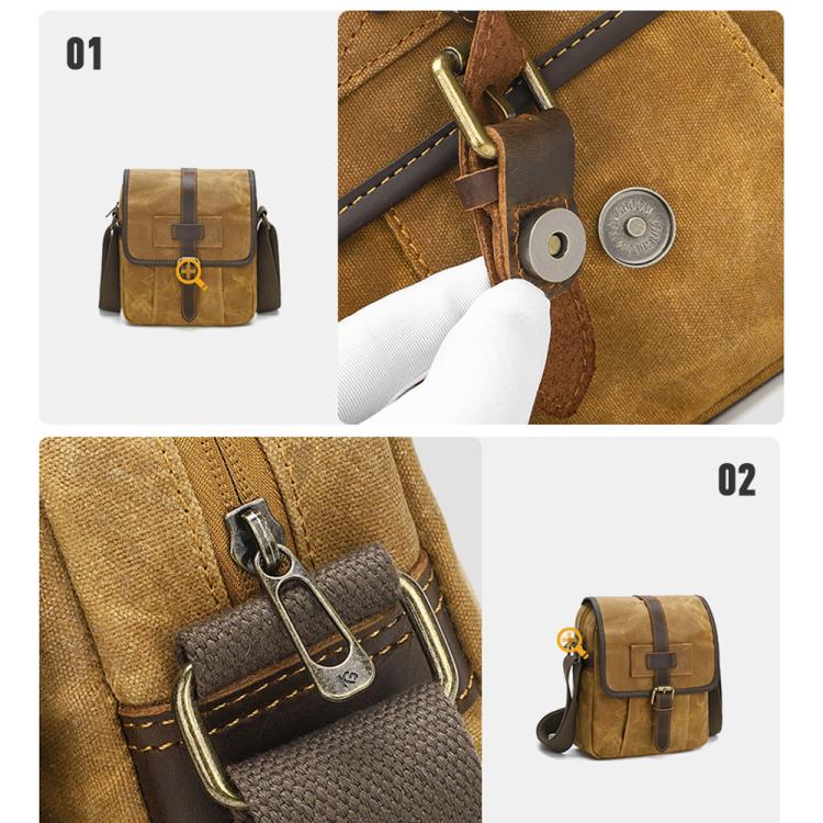 Men Waxed Canvas Crossbody Bag Vintage Crazy Horse Leather Messenger Bag for Daily Commute