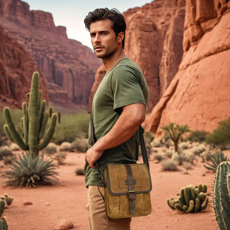 Men Waxed Canvas Crossbody Bag Vintage Crazy Horse Leather Messenger Bag for Daily Commute