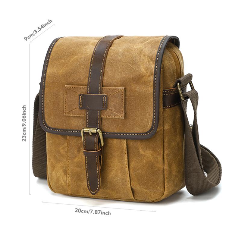 Men Waxed Canvas Crossbody Bag Vintage Crazy Horse Leather Messenger Bag for Daily Commute