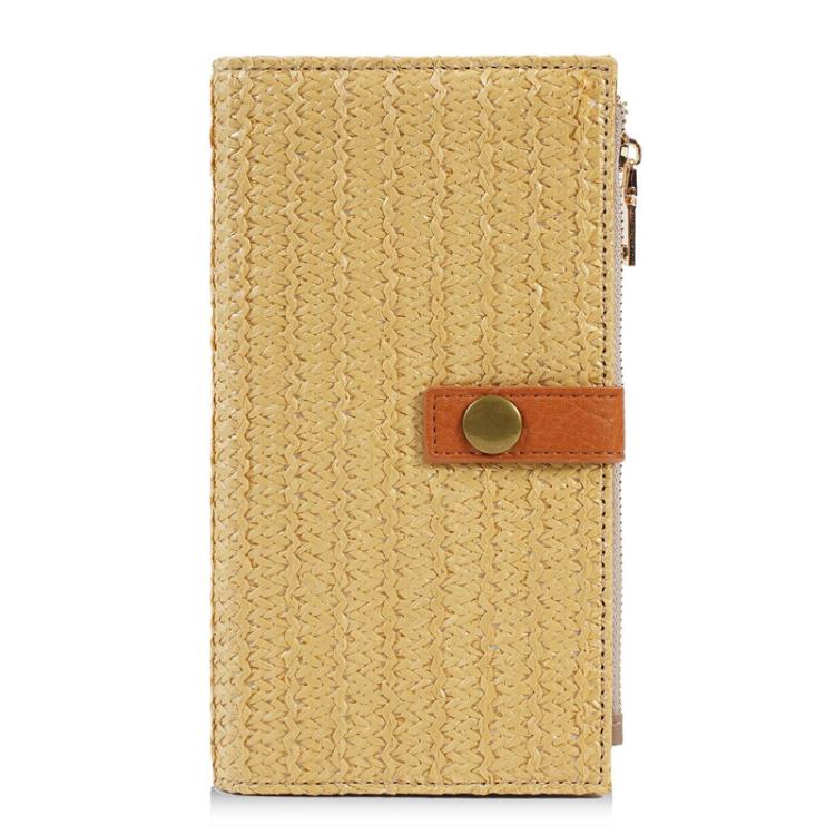 Baellerry N2348 Women Long Wallet Vintage Multi-Card Holder With Zipper Straw-Weave Texture Clutch
