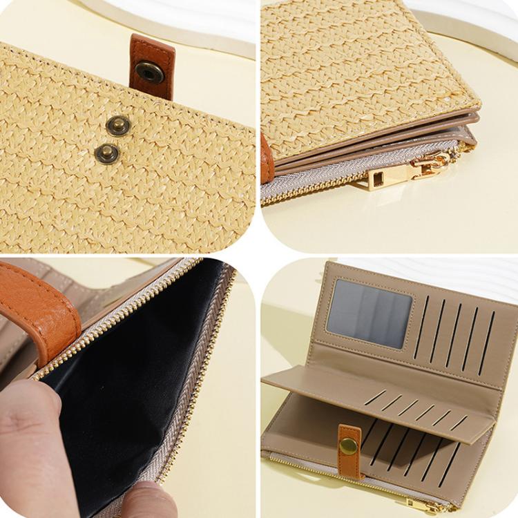 Baellerry N2348 Women Long Wallet Vintage Multi-Card Holder With Zipper Straw-Weave Texture Clutch