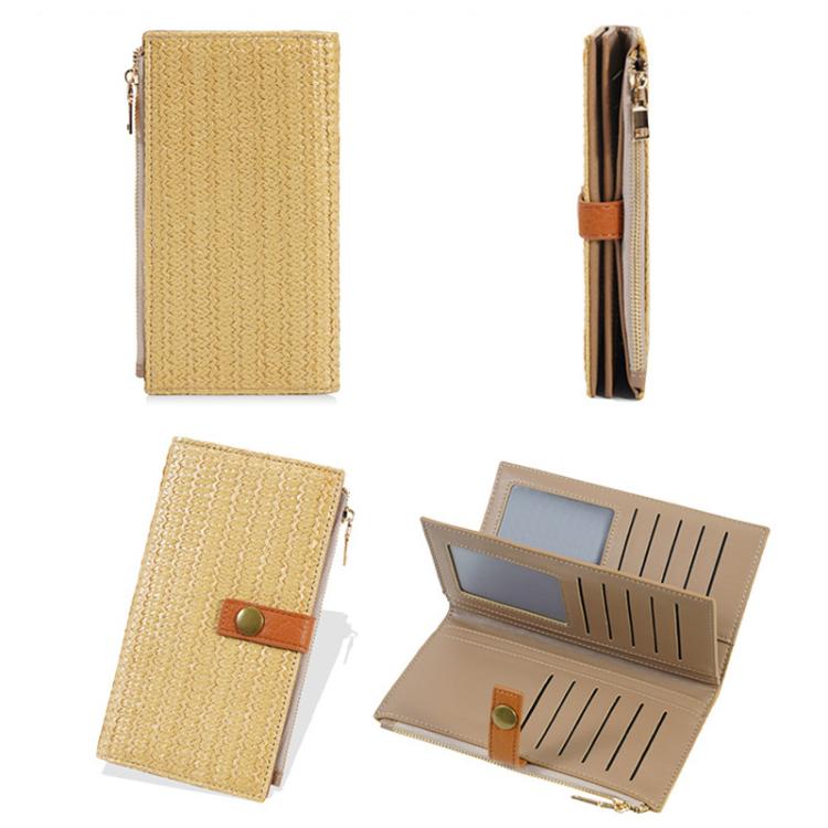 Baellerry N2348 Women Long Wallet Vintage Multi-Card Holder With Zipper Straw-Weave Texture Clutch
