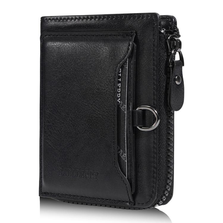 Baellerry D5124 Men Compact Wallet Vintage Waxed Leather Card Holder Multi-Card Compartment Zipper Coin Pocket