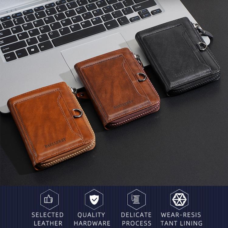 Baellerry D5124 Men Compact Wallet Vintage Waxed Leather Card Holder Multi-Card Compartment Zipper Coin Pocket