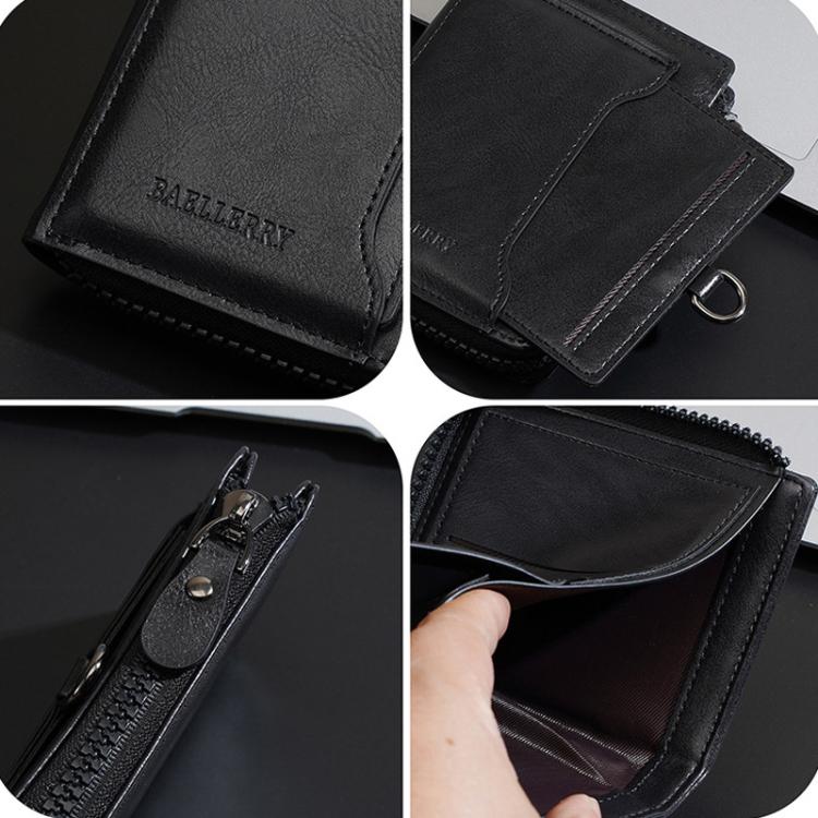 Baellerry D5124 Men Compact Wallet Vintage Waxed Leather Card Holder Multi-Card Compartment Zipper Coin Pocket