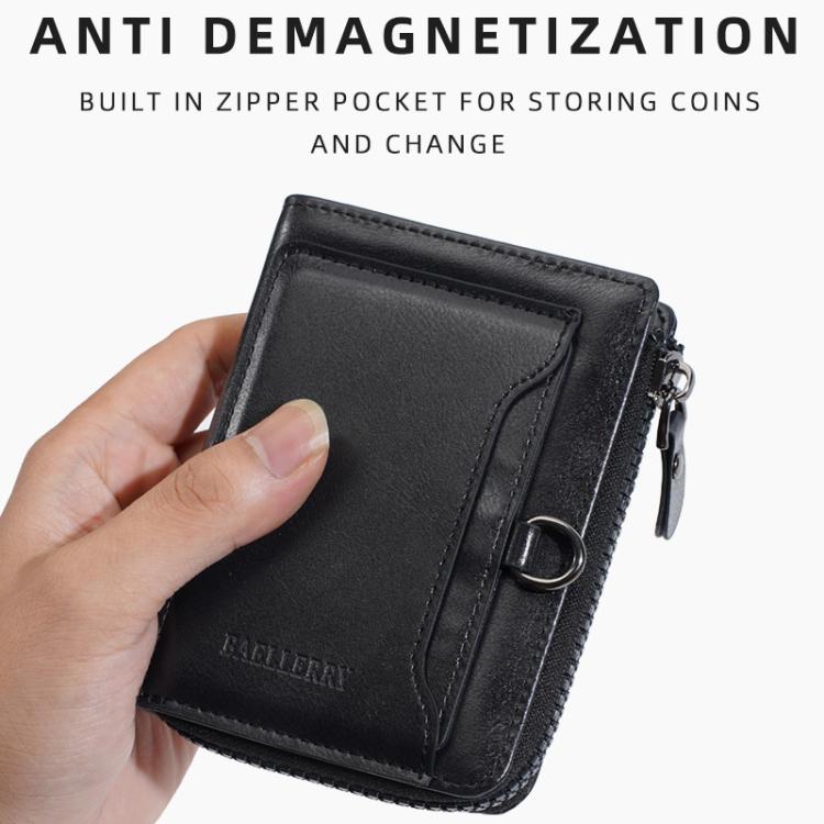 Baellerry D5124 Men Compact Wallet Vintage Waxed Leather Card Holder Multi-Card Compartment Zipper Coin Pocket