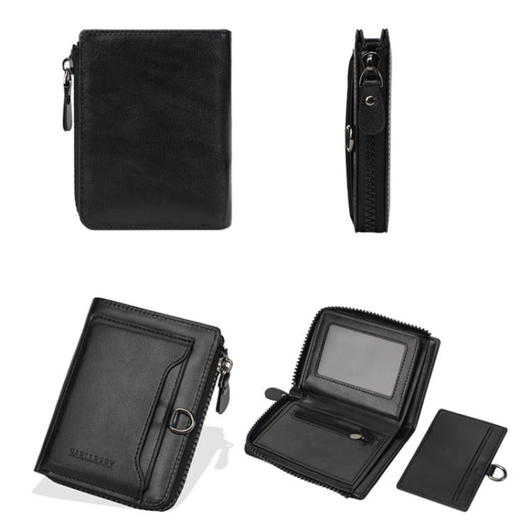 Baellerry D5124 Men Compact Wallet Vintage Waxed Leather Card Holder Multi-Card Compartment Zipper Coin Pocket