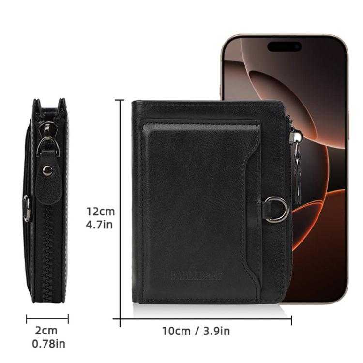 Baellerry D5124 Men Compact Wallet Vintage Waxed Leather Card Holder Multi-Card Compartment Zipper Coin Pocket