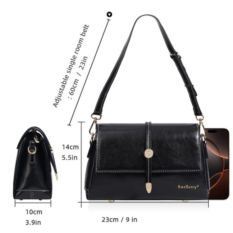 Baellerry N8943 Vintage Waxed Leather Women Small Square Bag With Metal Buckle Single-Shoulder Crossbody Bag