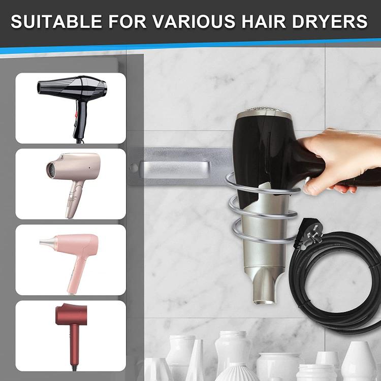 Wall-Mounted Hair Tool Organizer for Flat Iron, Blow Dryer & Curling Iron Space-Saving Aluminum Holder, Drilling Required Silver, Drilling Required Black