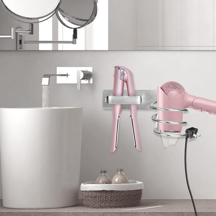 Wall-Mounted Hair Tool Organizer for Flat Iron, Blow Dryer & Curling Iron Space-Saving Aluminum Holder, Drilling Required Silver, Drilling Required Black