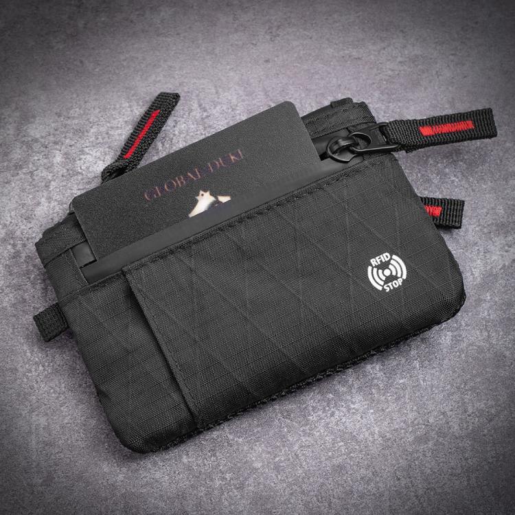 Anti-Theft Card Holder RFID-Protected Portable Key Coin Wallet Multifunctional Travel Document Case, Black With Red Zipper, Black, Black With hook, Black Red Zipper With Hook, Black With Lanyard, Black Red Zipper With Lanyard, Large Black With Red Zipp...