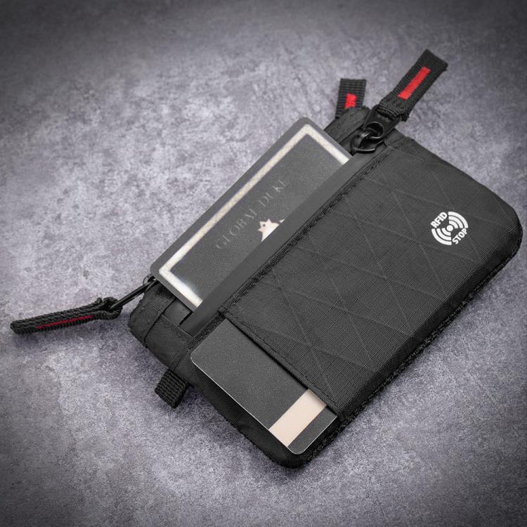 Anti-Theft Card Holder RFID-Protected Portable Key Coin Wallet Multifunctional Travel Document Case, Black With Red Zipper, Black, Black With hook, Black Red Zipper With Hook, Black With Lanyard, Black Red Zipper With Lanyard, Large Black With Red Zipp...