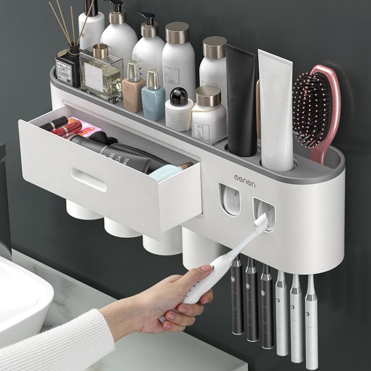 Mengni Bathroom Toothbrush Holder With Dual Toothpaste Dispenser Mouthwash Cup Set, 2 Cups, 3 Cups, 4 Cups, 5 Cups