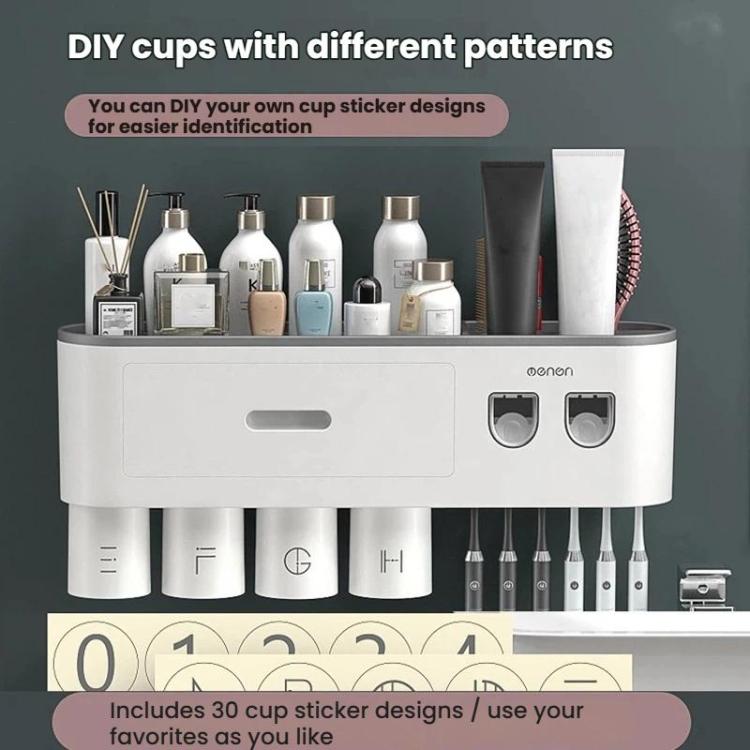 Mengni Bathroom Toothbrush Holder With Dual Toothpaste Dispenser Mouthwash Cup Set, 2 Cups, 3 Cups, 4 Cups, 5 Cups