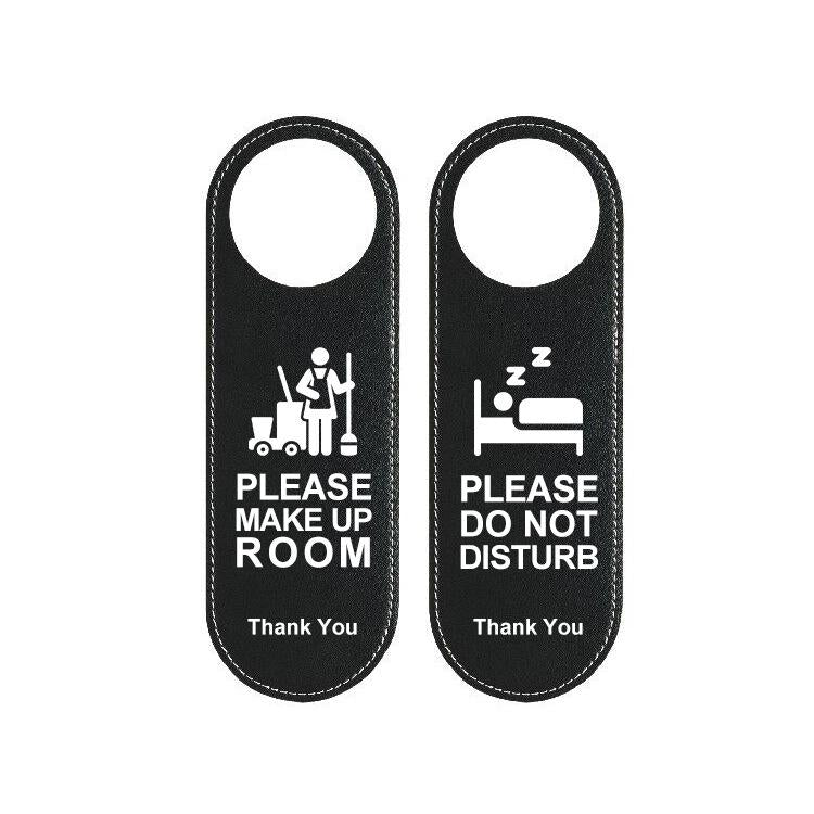 Double-Sided Leather Door Sign For Hotels Please Make Up Room & Do Not Disturb Reversible Hanger, Hotels Door Sign