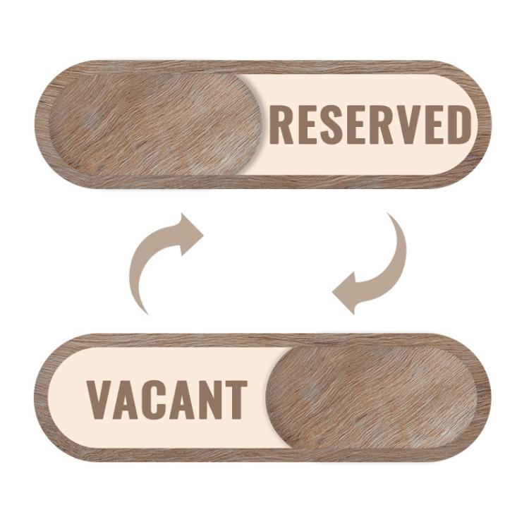 Sliding Door Status Sign for Reserved or Vacant Rooms Self-Adhesive Wood Grain Label for Private Dining Rooms, Spas, Sliding Spas Sign