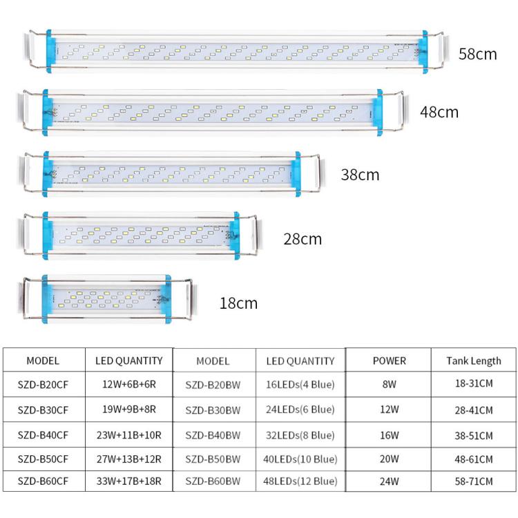 Ultra-Thin Aquarium LED Light With 4 Rows Of 5730 LEDs, 18cm Blue+White Light, 28cm Blue+White Light, 38cm Blue+White Light, 48cm Blue+White Light, 58cm Blue+White Light, 18cm White Light, 28cm White Light, 38cm White Light, 48cm White Light           ...