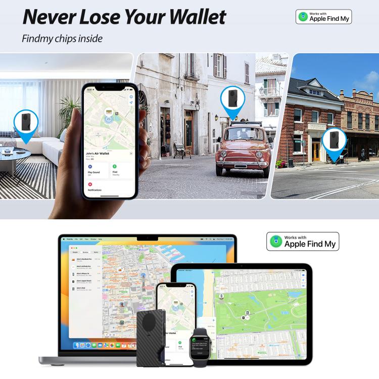 Find My Enabled Metal Wallet Built-in Tracker Chip & RFID Blocking  Anti-Loss Aluminum Card Holder with Sound Alert
