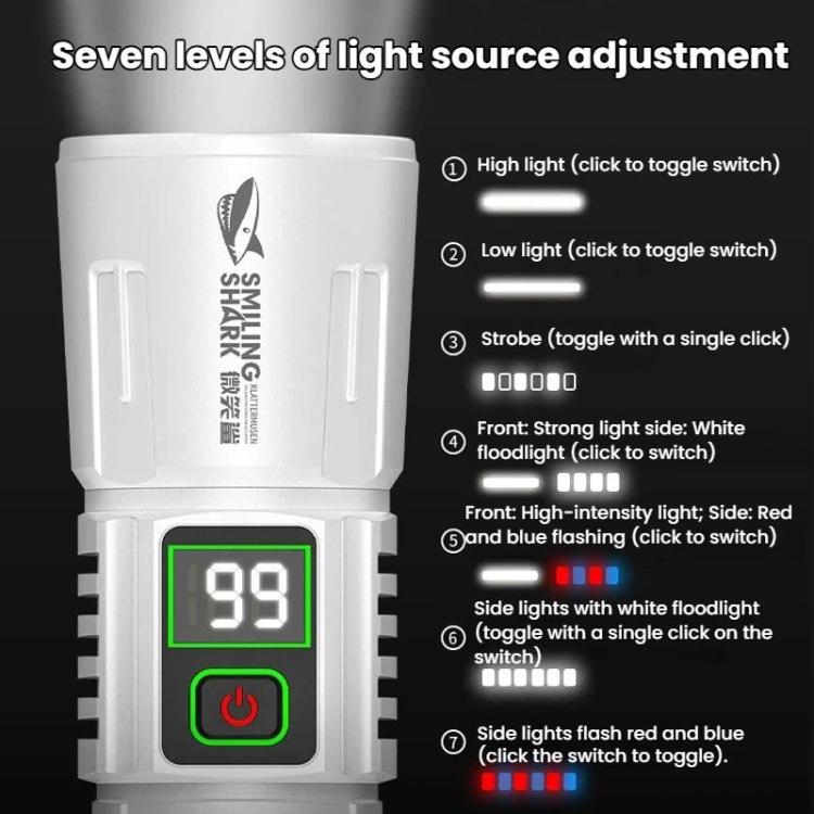 SMILING SHARK SD-5424A Portable Super Bright Digital Display Flashlight With Hook Outdoor Zoomable Telescopic Light, SD-5424A