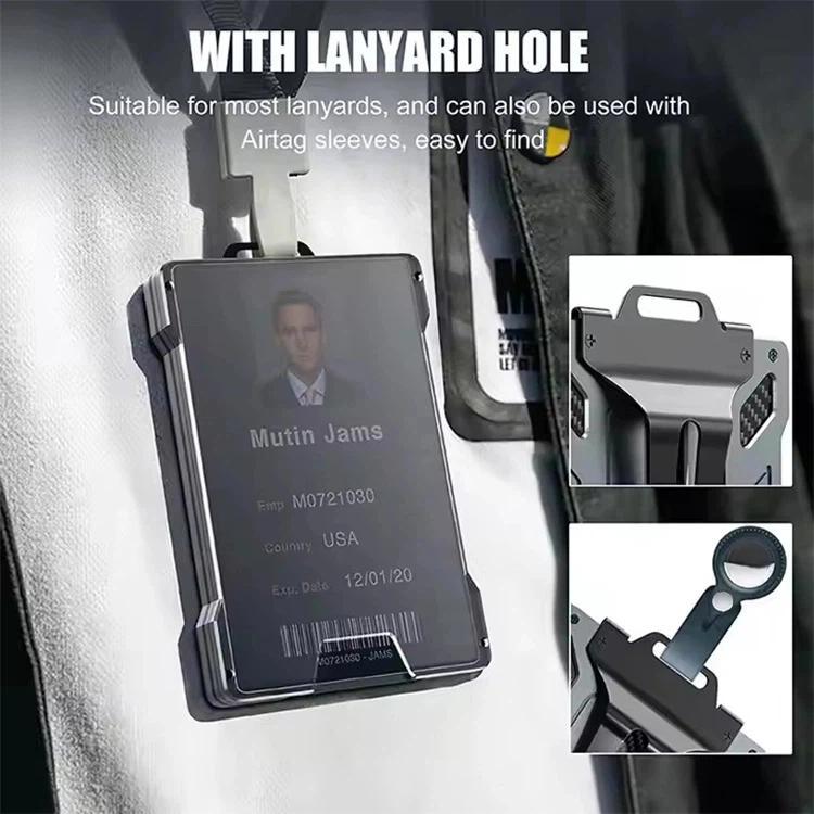 Aluminum RFID Blocking Badge Holder with Clear Card Window Metal ID Card Wallet With Belt Clip