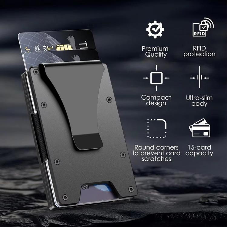 Ultra Slim Aluminum Badge Holder & Card Wallet RFID Blocking Name Tag Case Credit Card Metal Holder