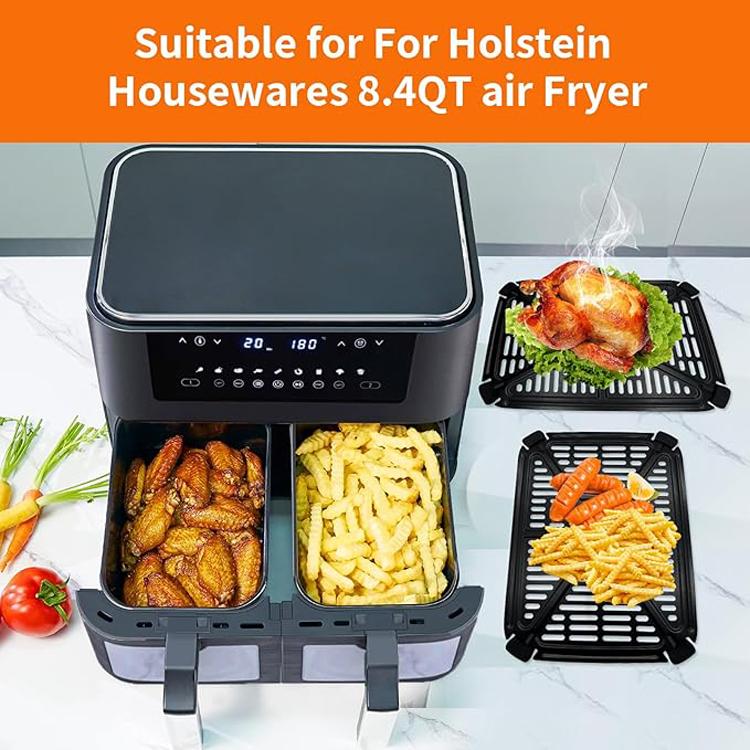 2pcs /Pack Crisper Tray & Drip Pan for Holstein Housewares 8.4QT Dual Basket Digital Air Fryer