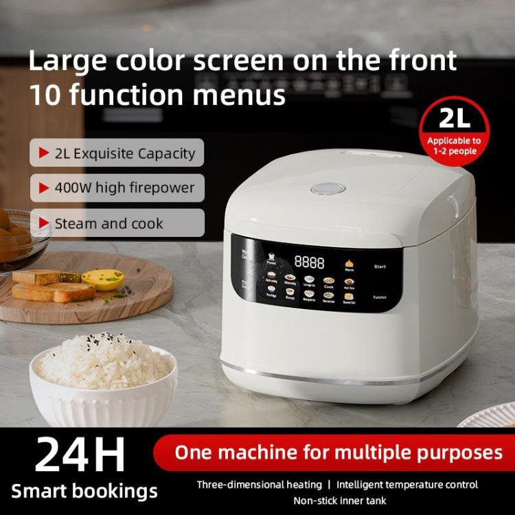 400W 2L Electric Rice Cooker with Color Screen 10 Preset Menus, 24H Smart Booking for 1-2 People, EU Plug 220V, UK Plug 220V, US Plug 110V