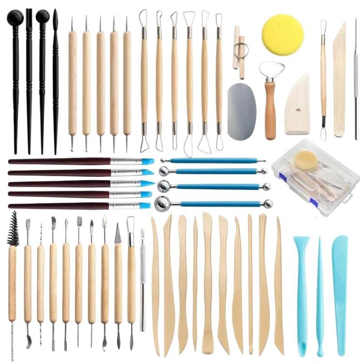Pottery Tools Stone Clay Sculpting Knife Silicone Dotting Pen Nanatsuhon Detail Needles Scraper, 57pcs