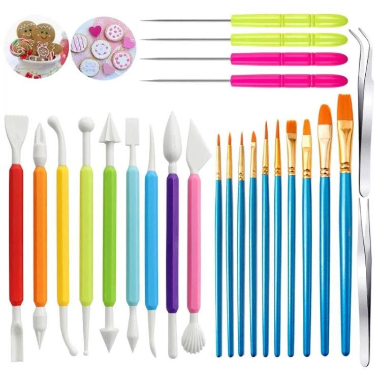 Pottery Tools Clay Sculpting Knife Tweezers Paint Brushes Detail Needles, 25pcs