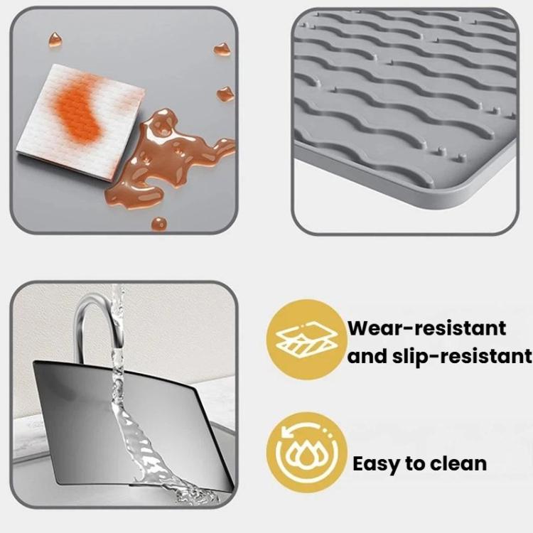 Silicone Coffee Machine Mat Non-Slip Heat-Resistant Draining Tray For Dining Table, Horizontal Stripes Black, Horizontal Stripes Grey, Vertical Stripes Black, Vertical Stripes Grey, Loop Pattern Black, Loop Pattern Grey