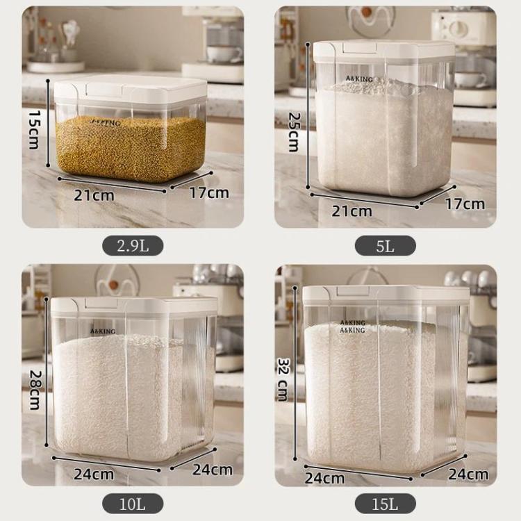 Press Flip Lid Rice Bucket For Home Kitchen Insect-Proof & Moisture-Proof Cereal Storage Container, 2.9L, 5L, 10L, 15L